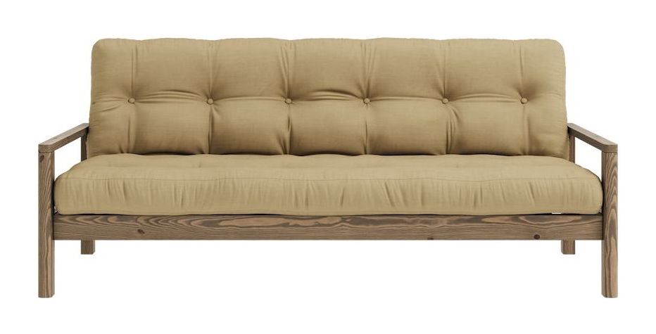 Knob Sofa bed, Brown lacquered pine, Wheat Beige