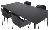 Silar Dining table in black Melamine with 4 Comfort chairs, Black Plastic