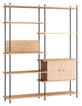 Shelving System w. cabinet, 2 bay, 8 shelves, H:200, Oak/Black