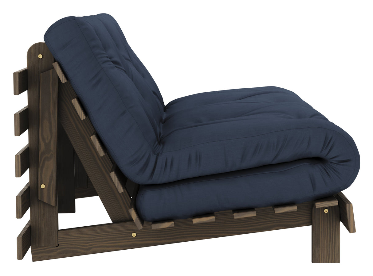 Roots 160 Sofa bed, Brown lacquered pine, Navy