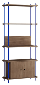 Shelving System w. cabinet, 1 bay, 3 shelves, H:200, Smoked Oak/Blue