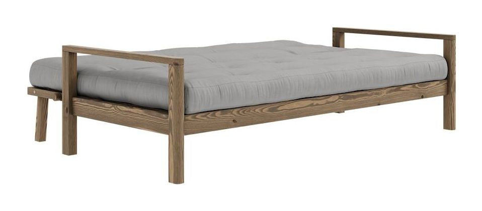 Knob Sofa bed, Brown lacquered pine, Gray