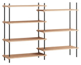 Shelving System, 2 bays, 7 shelves, H:115, Oak/Black