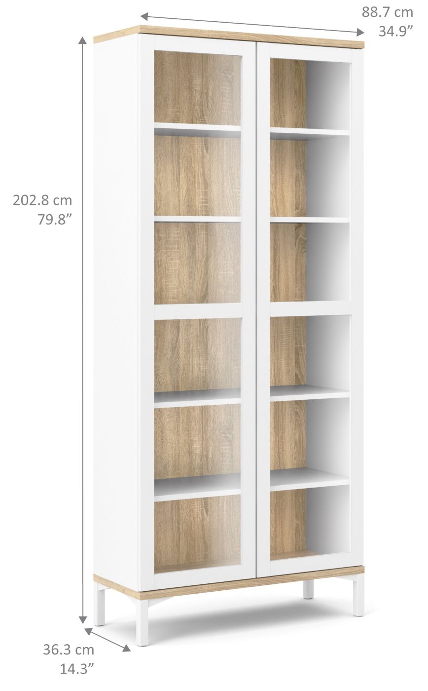 Roomers Vitrine cabinet with 2 doors - White/Oak structure