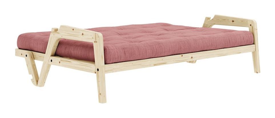 Grab Sofa Bed, Lacquered Pine, Sorbet Pink Velvet