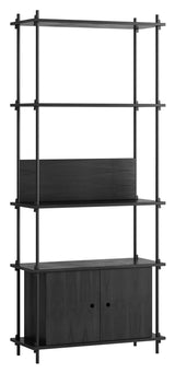 Shelving System w. cabinet, 1 bay, 3 shelves, H:200, Black/black