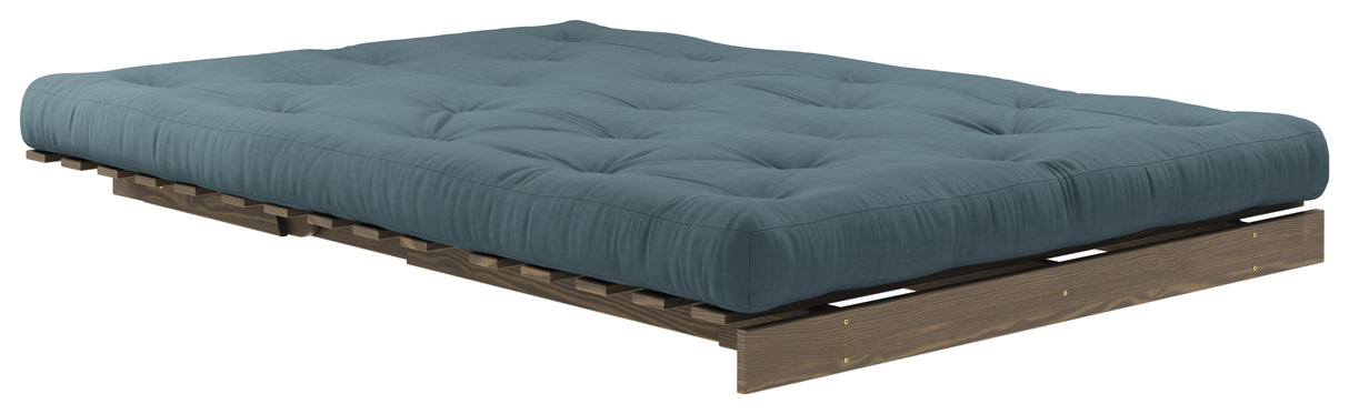 Roots 140 Sofa bed, Brown lacquered pine, Petrol Blue