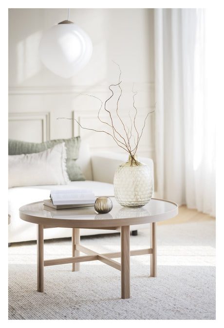 Marsden, coffee table Ø90, beige ceramic/light oak