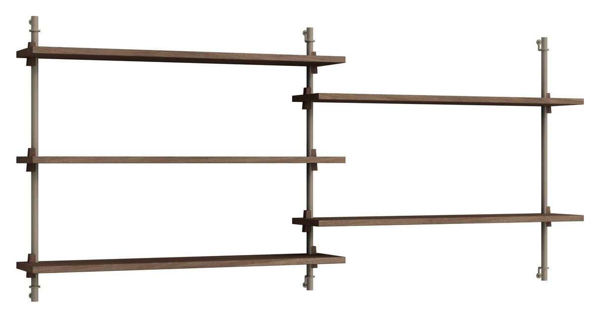 Wall Shelving, 2 bays, 5 shelves, H:65, Smoked Oak/Gray