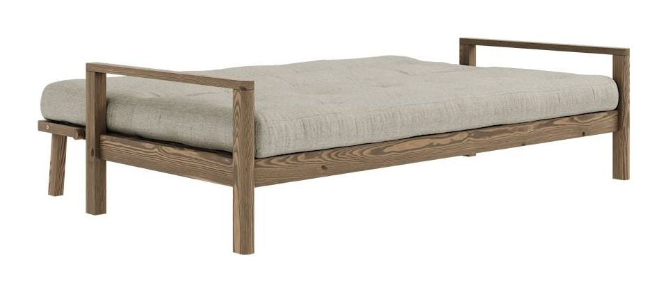 Knob Sofa bed, Brown lacquered pine, Linen