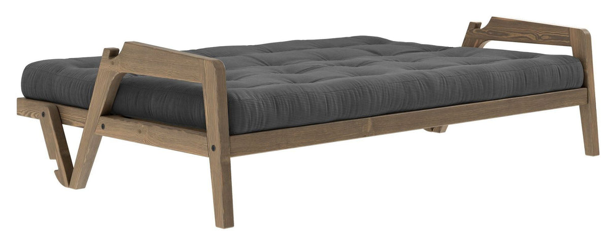 Grab Sofa bed, Brown lacquered pine, Dark Gray Velvet