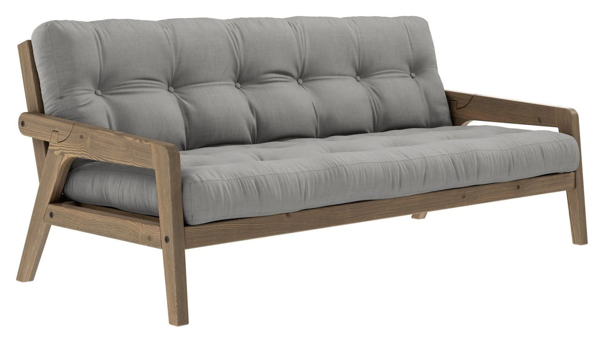 Grab Sofa bed, Brown lacquered pine, Gray