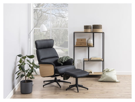 Alura Armchair with footstool, Black Leatherette