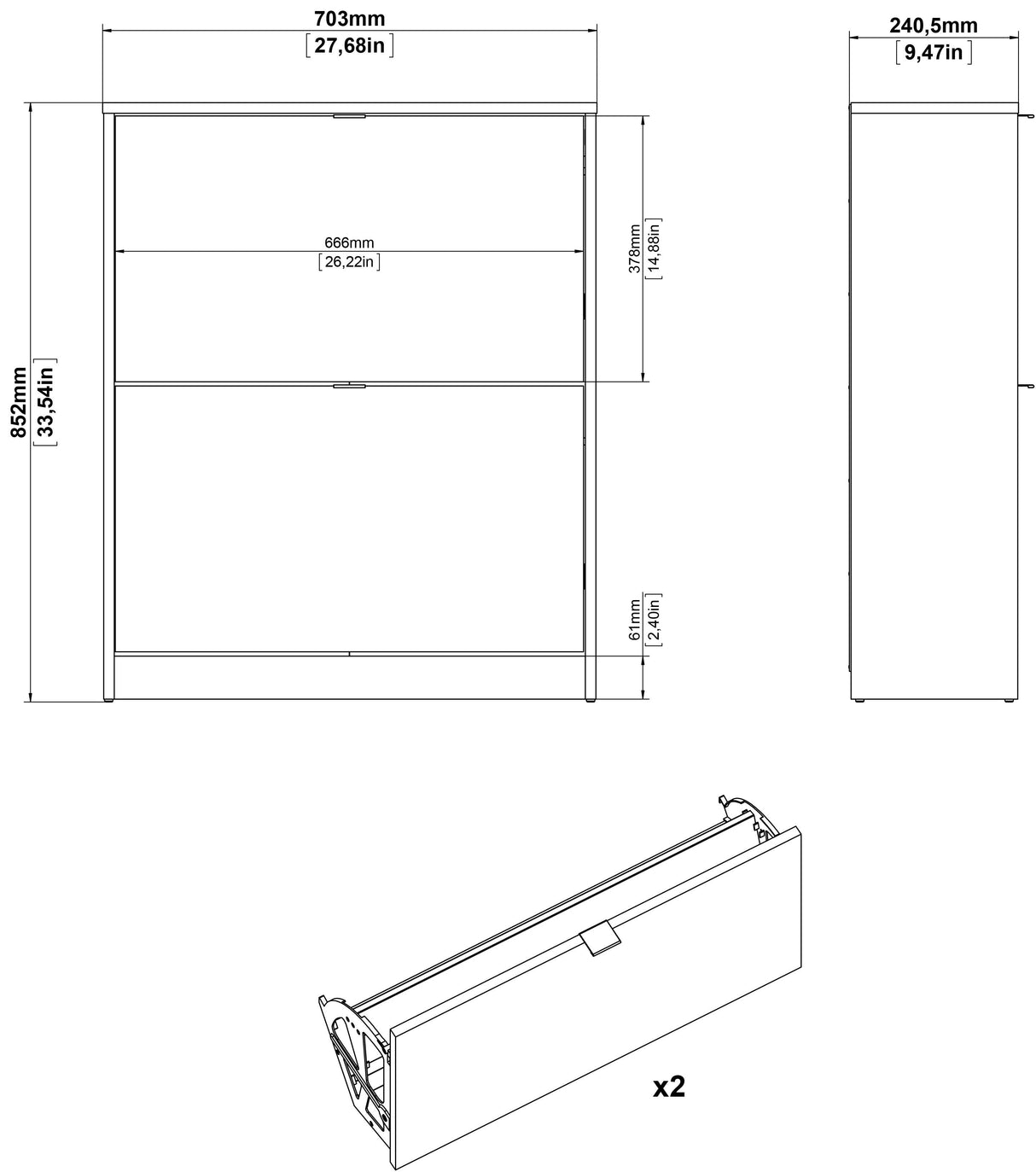 Shoes Shoe cabinet 2 folding doors with 2 compartments - White