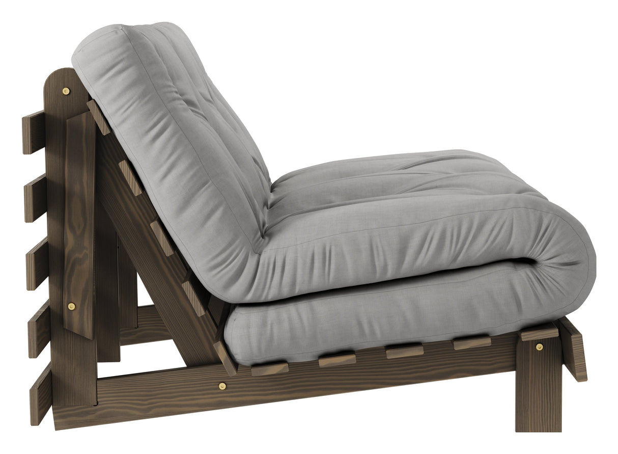 Roots 140 Sofa bed, Brown lacquered pine, Gray