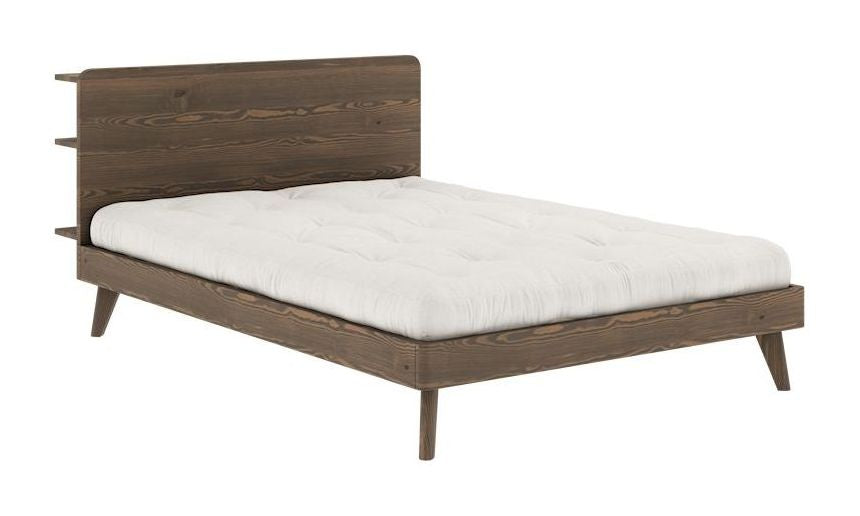 Retreat Bed frame, Brown lacquered pine, 140x200