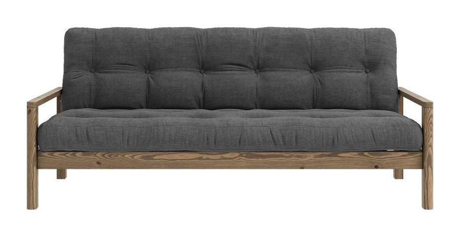 Knob Sofa bed, Brown lacquered pine, Dark Gray Velvet