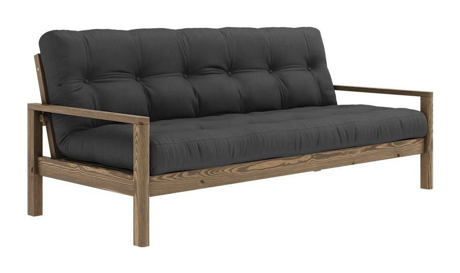 Knob Sofa bed, Brown lacquered pine, Dark Gray