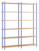 Shelving System, 2 bays, 12 shelves, H:200, Oak/Blue