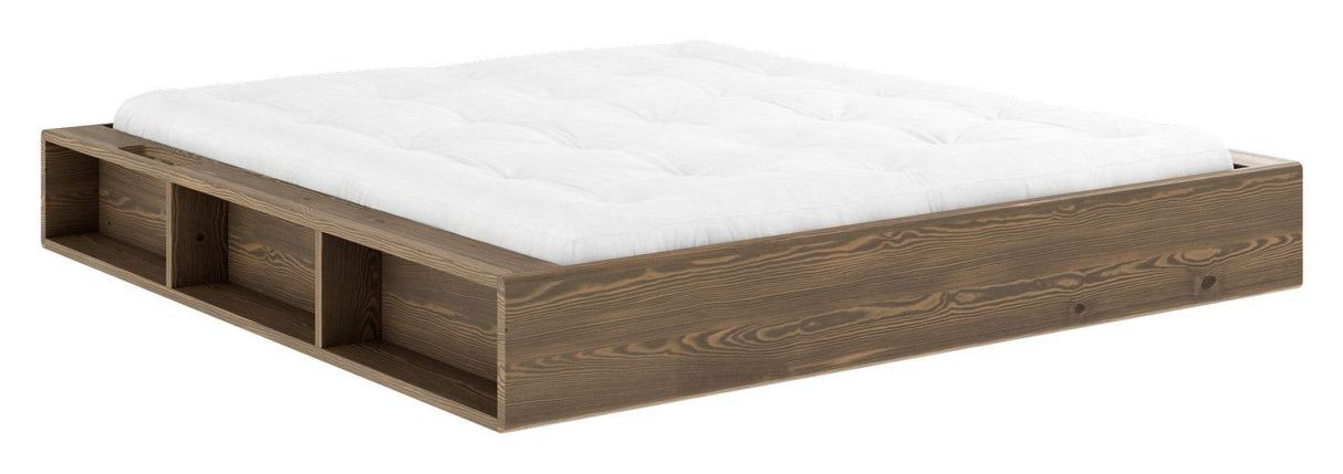 Ziggy Bed Frame, Brown lacquered pine, 180x200