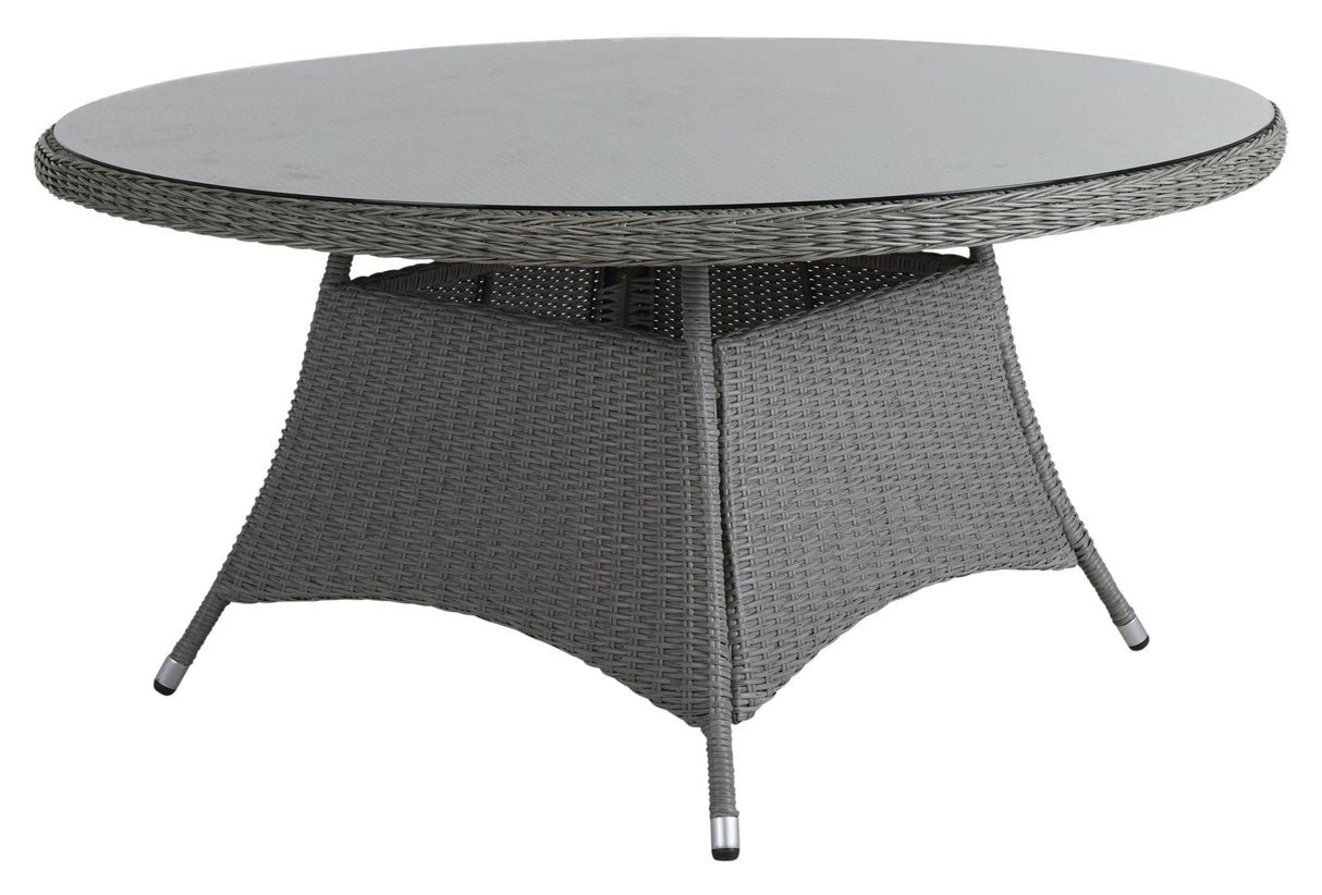 Hornbrook Garden table with glass, Ø150, Gray wicker