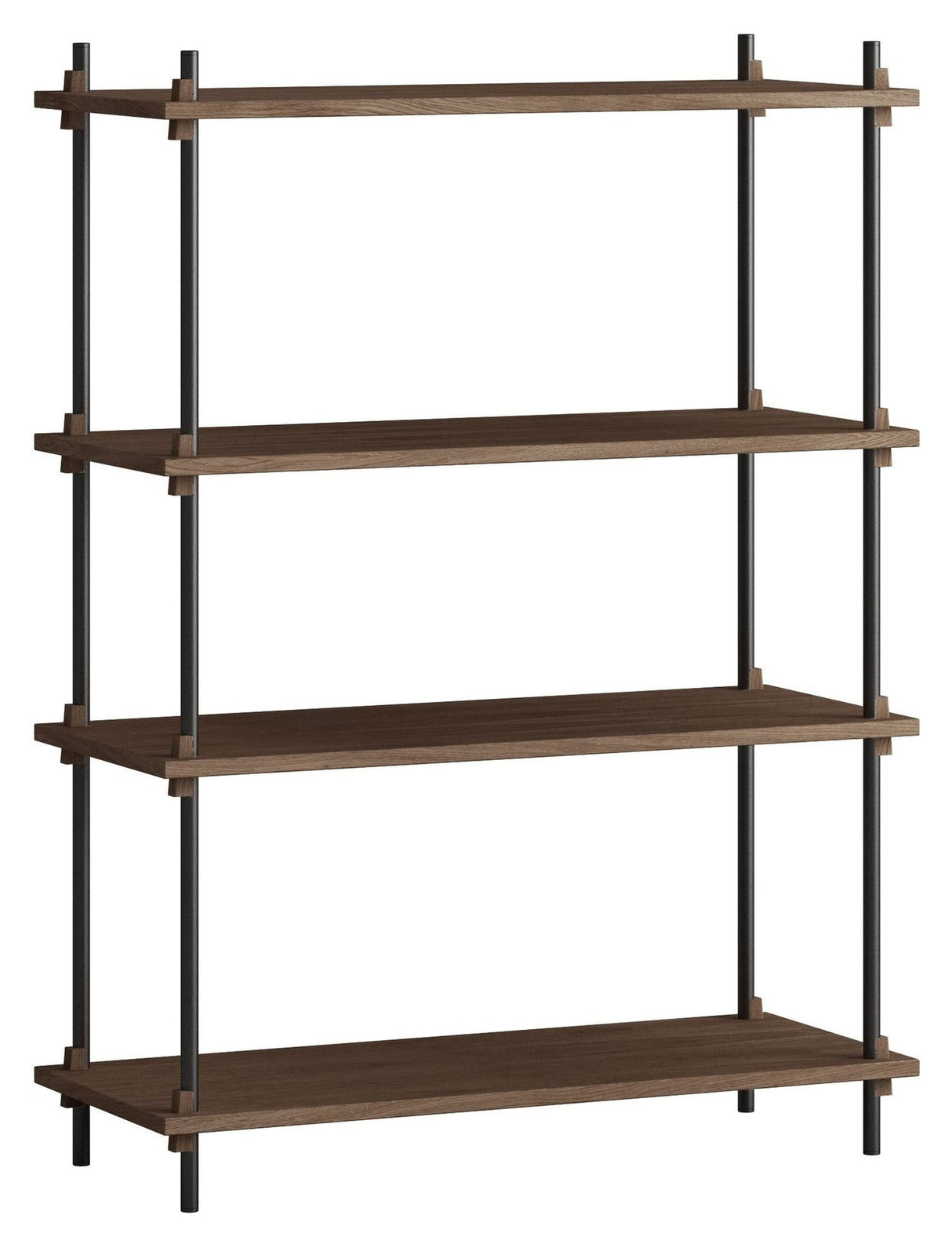 Shelving System, 1 bay, 4 shelves, H:115, Smoked Oak/Black