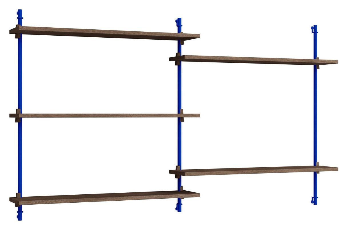 Wall Shelving, 2 bays, 5 shelves, H:85, Smoked Oak/Blue