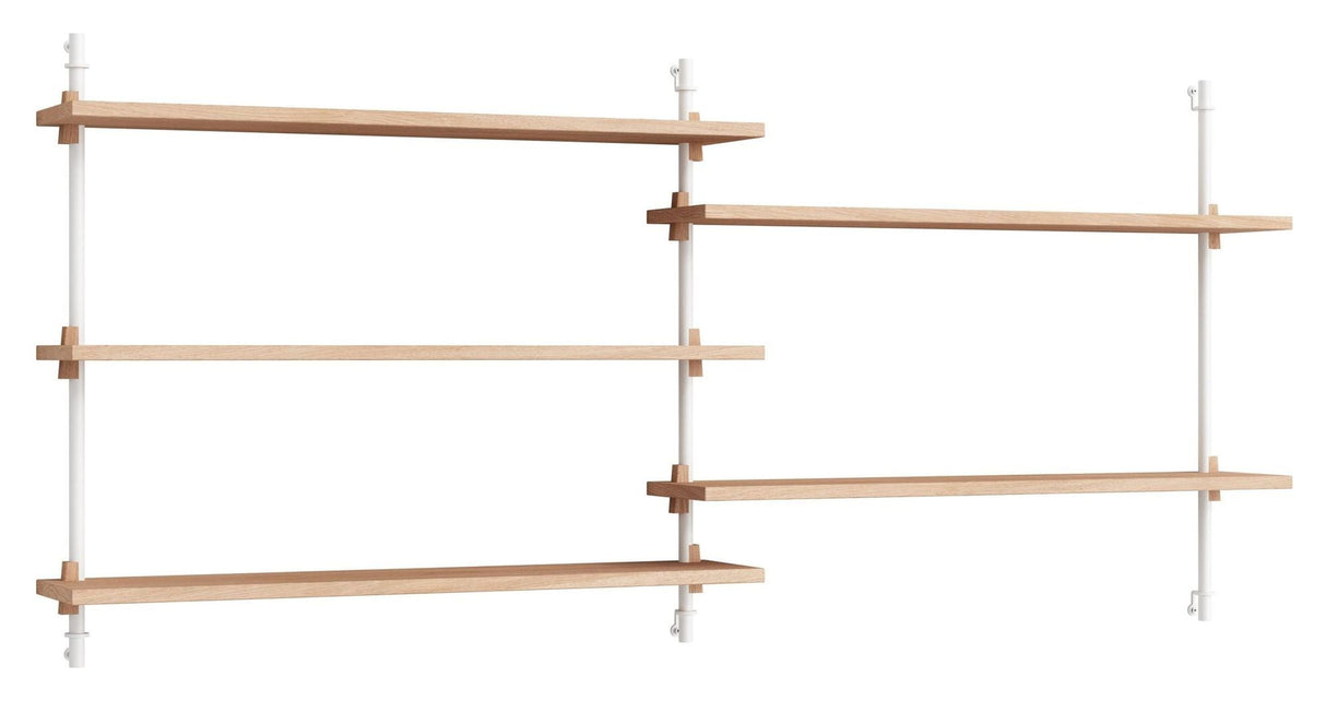 Wall Shelving, 2 bays, 5 shelves, H:65, Oak/White