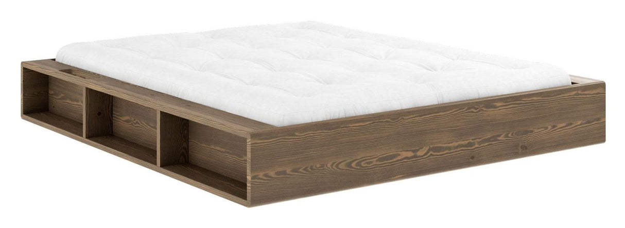 Ziggy Bed Frame, Brown lacquered pine, 160x200