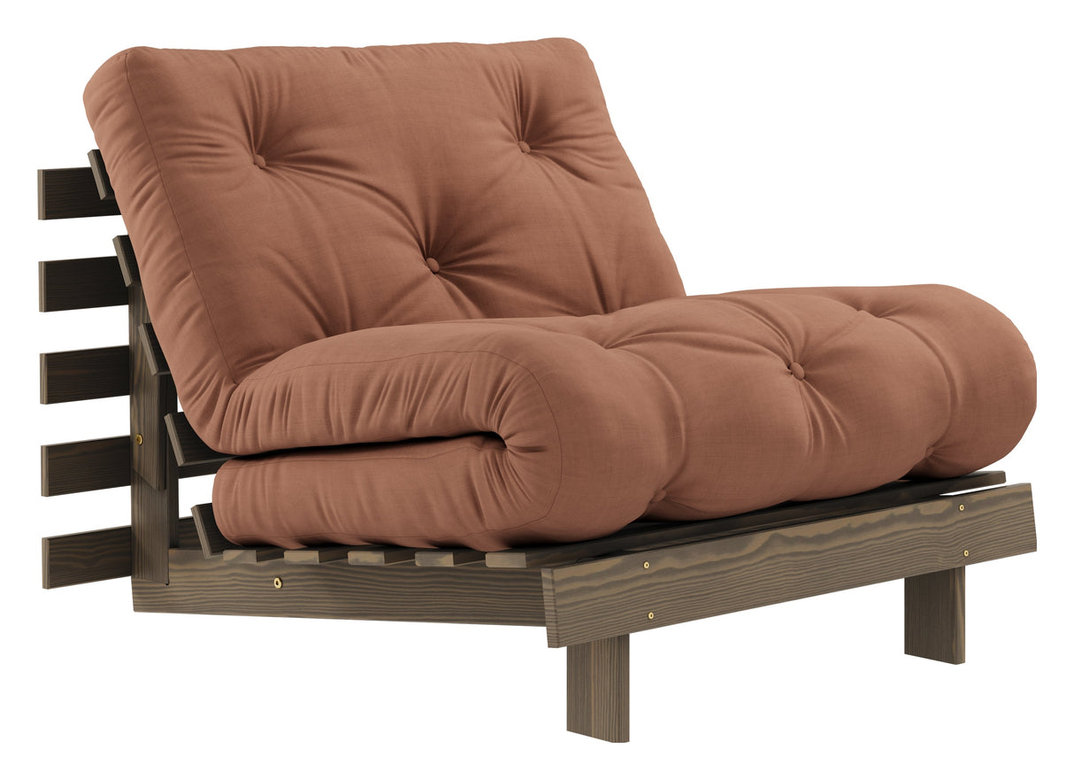 Roots 90 Sofa bed, Brown lacquered pine, Clay Brown