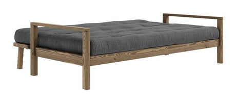 Knob Sofa bed, Brown lacquered pine, Dark Gray Velvet