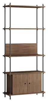 Shelving System w. cabinet, 1 bay, 3 shelves, H:200, Smoked Oak/Black