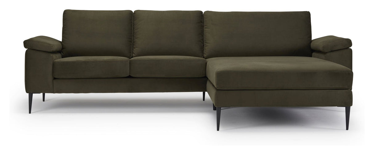 Nabbe 3-pers. Sofa with chaise longue, right, green fabric