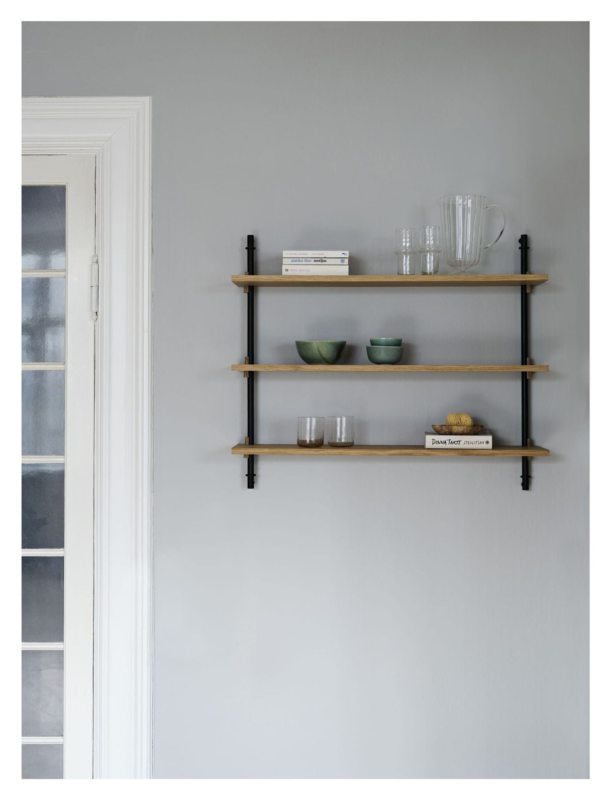 Wall Shelving, 1 bay, 3 shelves, H:65, Oak/Black