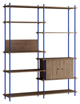 Shelving System w. cabinet, 2 bays, 8 shelves, H:200, Smoked Oak/Blue