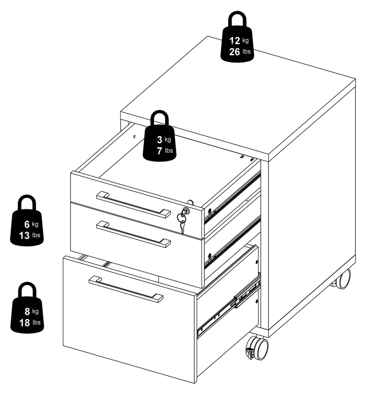 Prima Drawer module - Light wood w/3 drawers