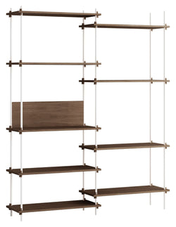 Shelving System, 2 bays, 9 shelves, H:200, Smoked Oak/White