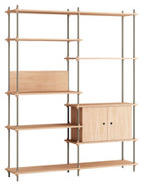 Shelving System w. cabinet, 2 bay, 8 shelves, H:200, Oak/Gray