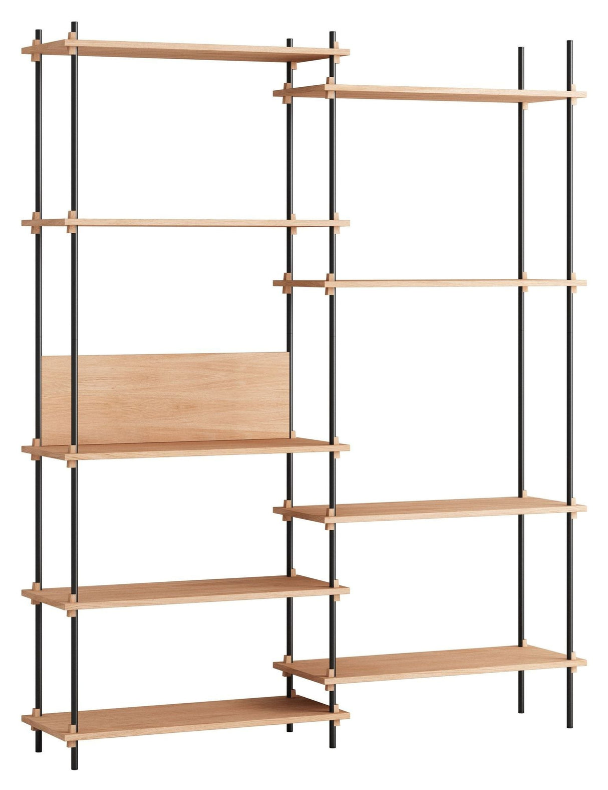 Shelving System, 2 bays, 9 shelves, H:200, Oak/Black