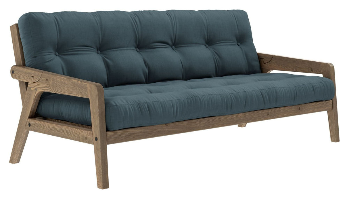 Grab Sofa bed, Brown lacquered pine, Petrol Blue