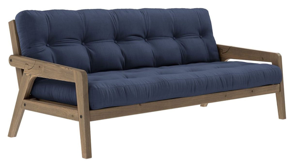 Grab Sofa bed, Brown lacquered pine, Navy