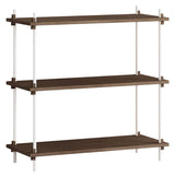 Shelving System, 1 bay, 3 shelves, H:85, Smoked Oak/White