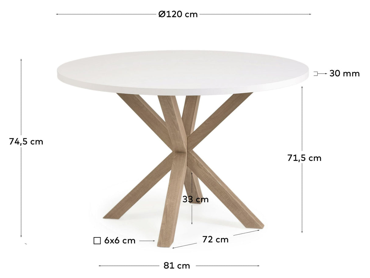 Argo Full Dining Table Ø119, White Melamine Top