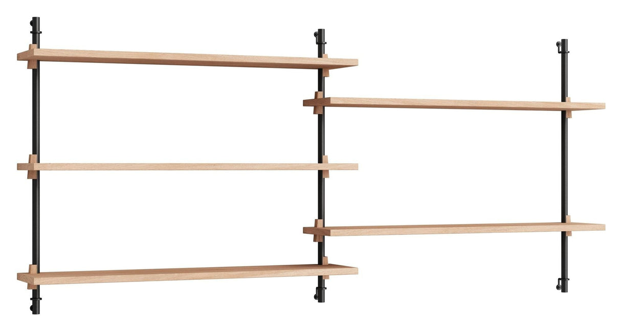 Wall Shelving, 2 bays, 5 shelves, H:65, Oak/Black