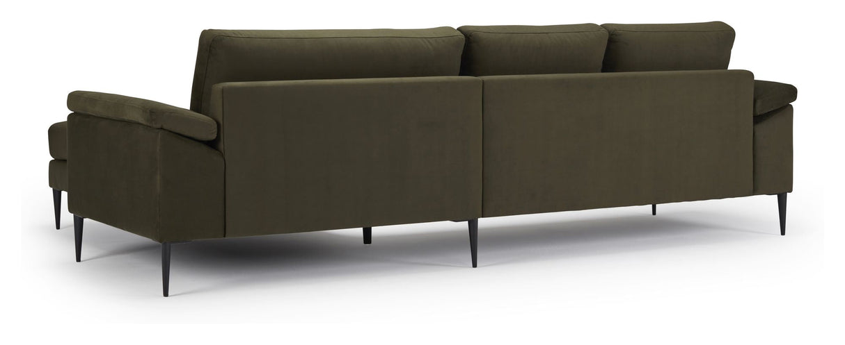 Nabbe 3-pers. Sofa with chaise longue, right, green fabric