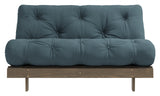 Roots 140 Sofa bed, Brown lacquered pine, Petrol Blue