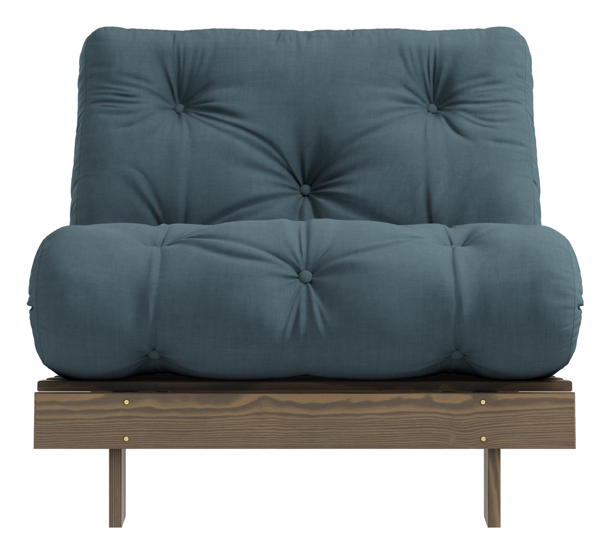 Roots 90 Sofa bed, Brown lacquered pine, Petrol Blue