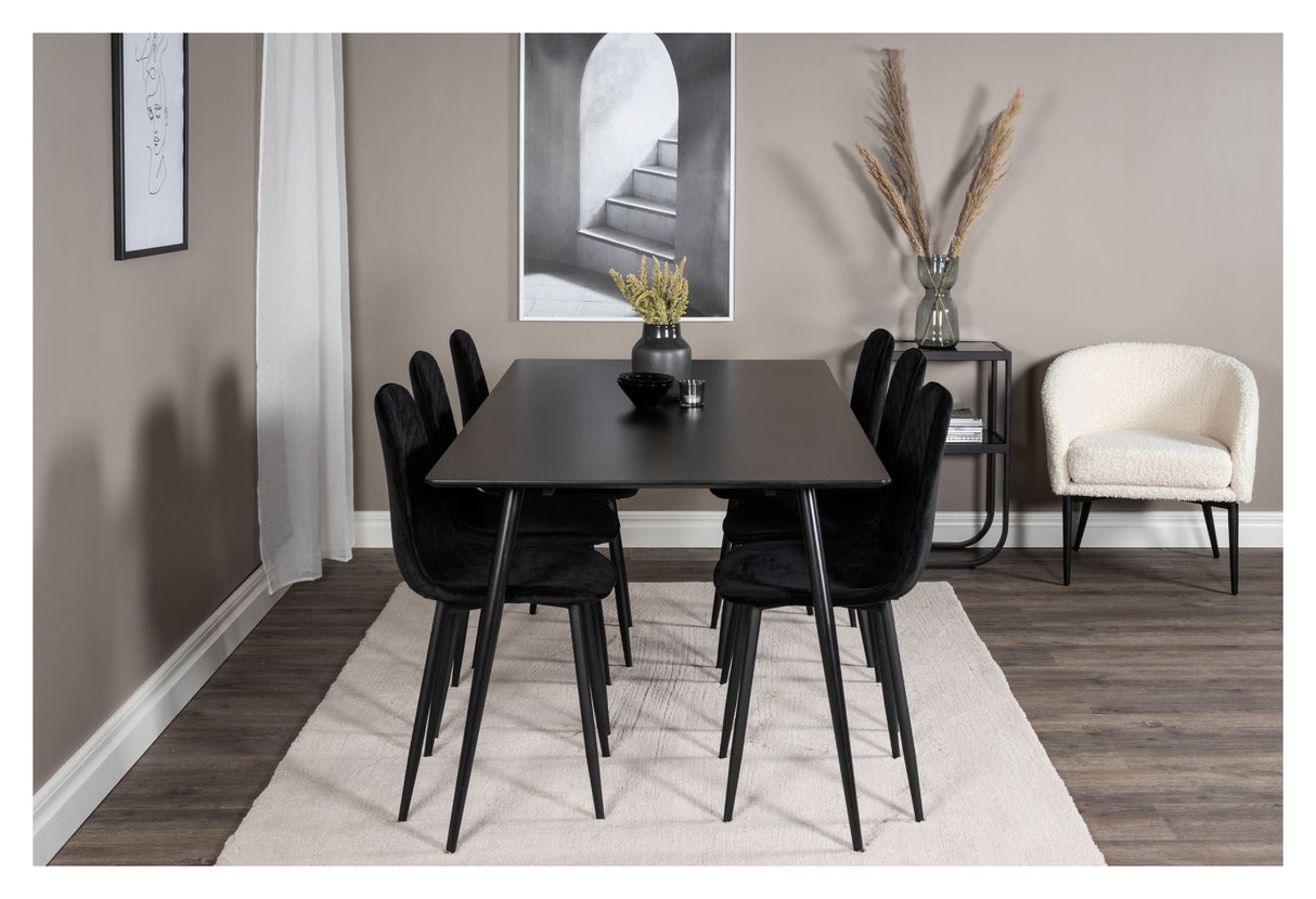 Polar Diamond Dining chair, Black velvet with black metal legs