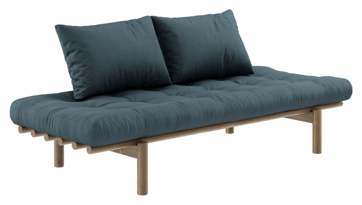 Pace Daybed Sofa bed, Brown lacquered pine, Petrol Blue