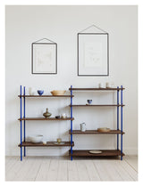 Shelving System, 2 bays, 7 shelves, H:115, Smoked Oak/Blue